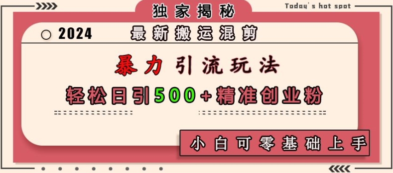 最新搬运混剪暴力引流玩法，轻松日引500+精准创业粉，小白可零基础上手-小艾网创