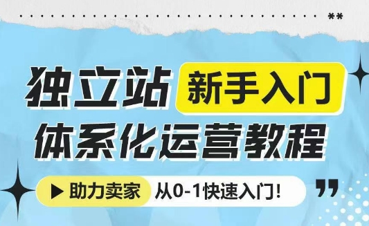 独立站新手入门体系化运营教程，助力独立站卖家从0-1快速入门!-小艾网创