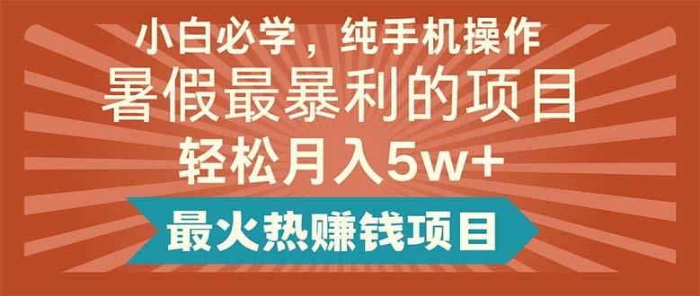 小白必学，纯手机操作，暑假最暴利的项目轻松月入5w+最火热赚钱项目-小艾网创