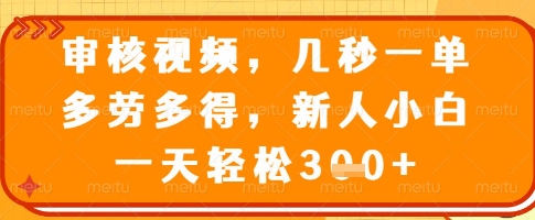 审核视频，几秒一单，多劳多得，新人小白一天轻松3张【揭秘】-小艾网创