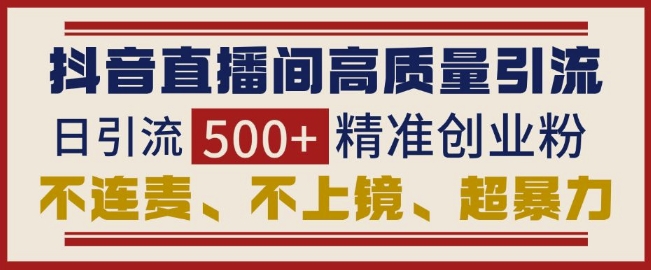 抖音直播间引流创业粉，无需连麦、不用上镜、超暴力，日引流500+高质量精准创业粉-小艾网创