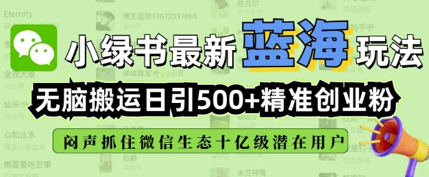 小绿书无脑搬运引流，全自动日引500精准创业粉，微信生态内又一个闷声发财的机会-小艾网创