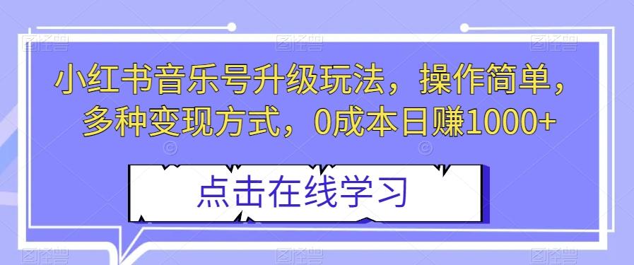 小红书音乐号升级玩法，操作简单，多种变现方式，0成本日赚1000+【揭秘】-小艾网创