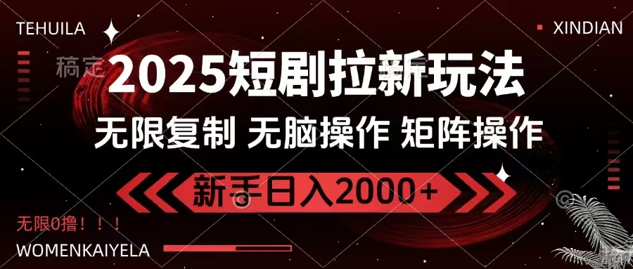 2025短剧拉新玩法，无需注册登录，无限0撸，无脑批量操作日入2000+-小艾网创