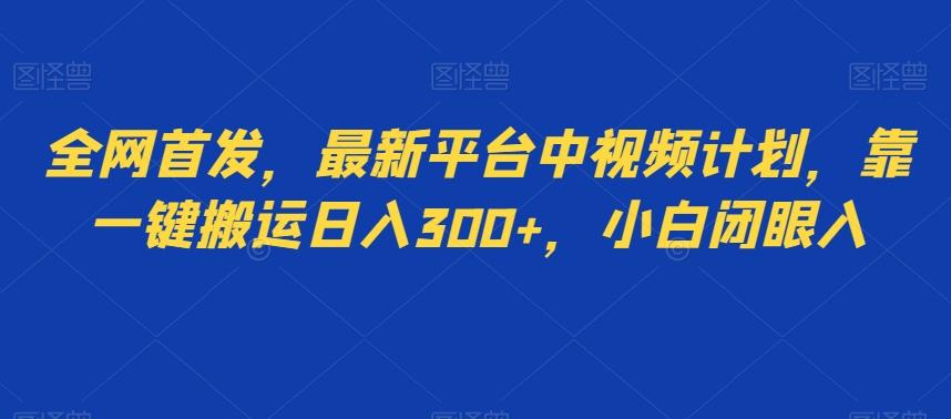 全网首发，最新平台中视频计划，靠一键搬运日入300+，小白闭眼入-小艾网创