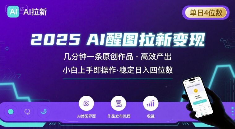 2025最强AI醒图拉新，几分钟一条原创作品，单日收入4位数，小白也能上手操作-小艾网创