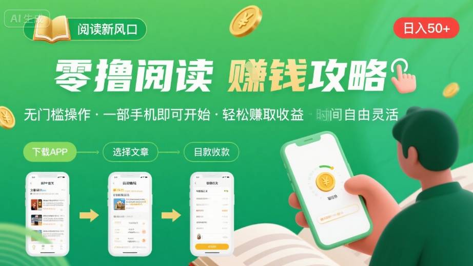 零撸阅读新风口，无门槛轻松挣，一部手机，日入 50-3张【揭秘】-小艾网创