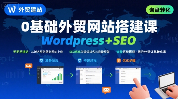 WordPress外贸建站+SEO优化课程，手把手教你从0到1搭建可获得询盘的外贸网站-小艾网创