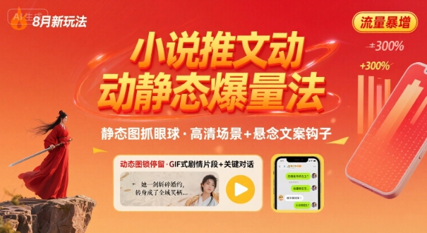 8月小说推文全新玩法，动静态图片+搭配小说文案爆量玩法-小艾网创