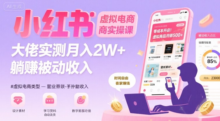 小红书虚拟电商，大佬实测月入2W+，实现被动收入-小艾网创