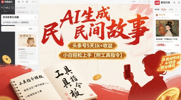AI生成民间故事，头条号5天1k+，小白轻松上手【附工具指令】-小艾网创