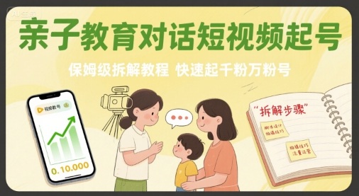 亲子教育对话短视频起号，保姆级拆解教程，快速起千粉万粉号-小艾网创