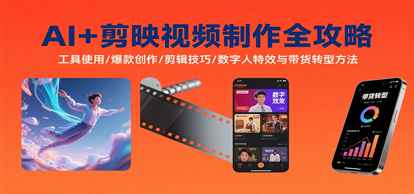 图片[1]-AI+剪映视频制作全攻略：工具使用/爆款创作/剪辑技巧/数字人特效与带货转型方法-桀创项目掘金社