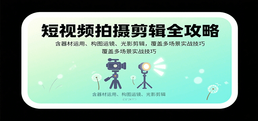 短视频拍摄剪辑全攻略：含器材运用、构图运镜、光影剪辑，覆盖多场景实战技巧-小艾网创