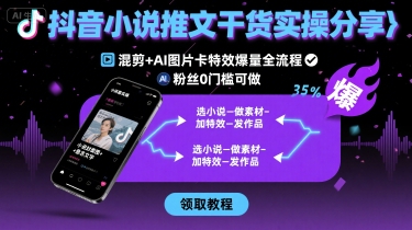 抖音小说推文干货实操分享，混剪+AI图片卡特效爆量全流程，0粉丝0门槛可做-小艾网创