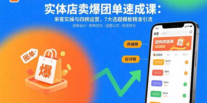 实体店卖爆团单速成课：来客实操与四榜运营，7大选题模板精准引流-小艾网创