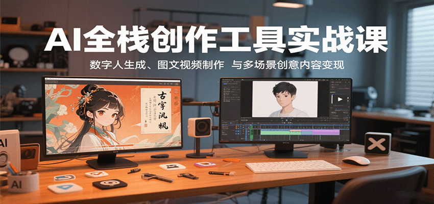 图片[1]-AI全栈创作工具实战课：数字人生成、图文视频制作与多场景创意内容变现-七七项目网