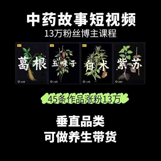 图片[1]-中草药养生赛道：AI文案+故事模板+橱带货，45条作品涨粉13w+单月变现1万+-精品虚拟资源库