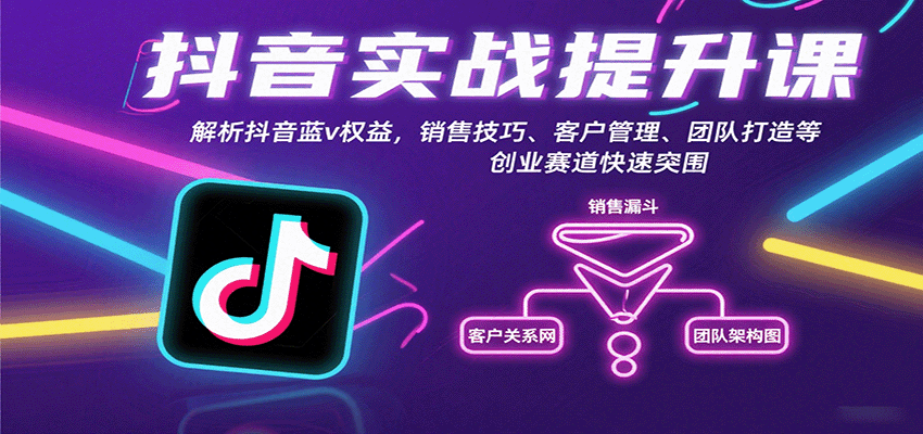 抖音实战提升课：解析抖音蓝v权益，销售技巧、客户管理、团队打造等创业赛道快速突围-小艾网创