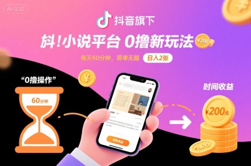 抖音旗下小说平台0撸新玩法，每天挂G60分钟，简单无脑，日入2张【揭秘】-小艾网创