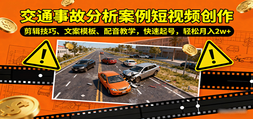 交通事故分析案例短视频创作，剪辑技巧、文案模板、配音教学，快速起号，轻松月入2w+-小艾网创