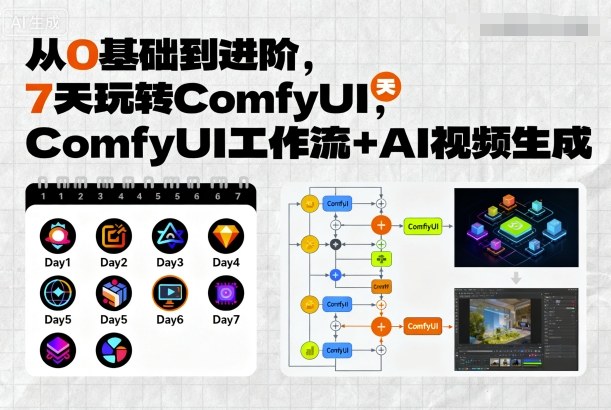 从0基础到进阶，7天玩转ComfyUI，Comfyui工作流+AI视频生成-小艾网创