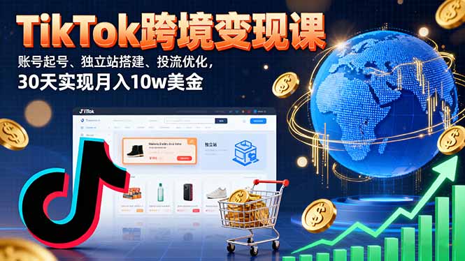 TikTok跨境变现课：账号起号、独立站搭建、投流优化，30天实现月入10w美金-小艾网创