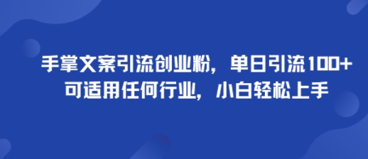 手掌文案引流创业粉，单日引流100+，可适用任何行业，小白轻松上手-小艾网创