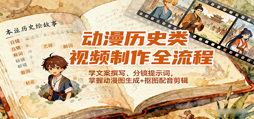 动漫历史类视频制作全流程，学文案撰写、分镜提示词，掌握动漫图生成+抠图配音剪辑-小艾网创