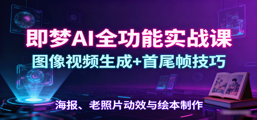 即梦AI全功能实战课：图像视频生成+首尾帧技巧，海报、老照片动效与绘本制作-小艾网创