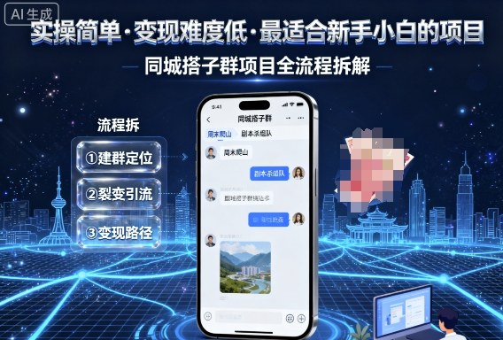 实操简单，变现难度低，最适合新手小白做的项目，每天轻松收入3张，同城搭子群项目全流程拆解-小艾网创