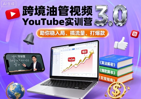 跨境油管视频YouTube实训营3.0，助你稳入局、搞流量、打爆款-小艾网创