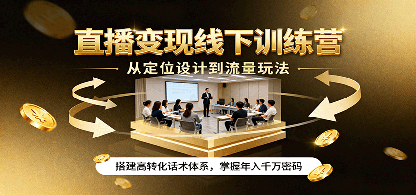直播变现线下训练营，从定位设计到流量玩法，搭建高转化话术体系，掌握年入千万密码-小艾网创