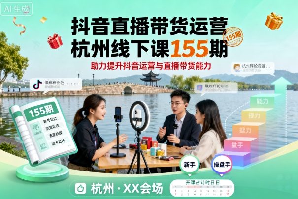 抖音直播带货运营杭州线下课155期，助力提升抖音运营与直播带货能力-小艾网创