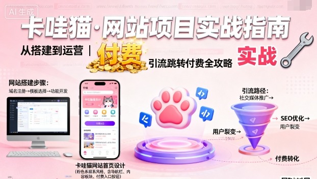 卡哇猫·网站项目，网站搭建与运营以及引流跳转付费-小艾网创