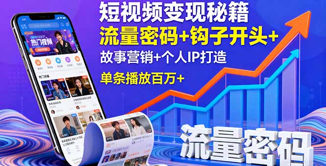 短视频变现秘籍，流量密码+钩子开头+故事营销+个人IP打造，单条播放百万+-小艾网创