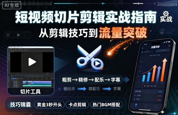 短视频切片剪辑实战指南，从剪辑技巧到流量突破-小艾网创