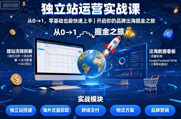独立站运营实战课，​从0到1，零基础也能快速上手，开启你的品牌出海掘金之旅-小艾网创
