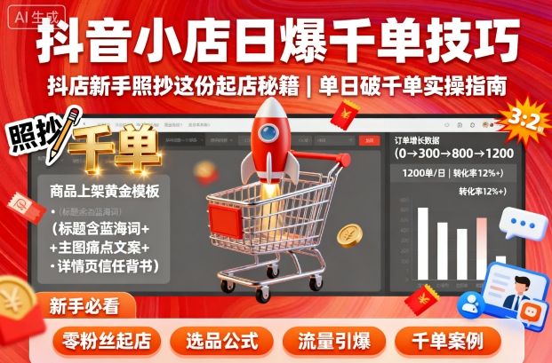 抖音小店日爆千单技巧，抖店新手照抄这份起店秘籍，单日破千单-小艾网创