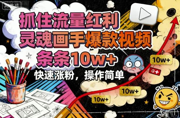 抓住流量红利，灵魂画手爆款视频，条条10w+，快速涨粉，操作简单-小艾网创