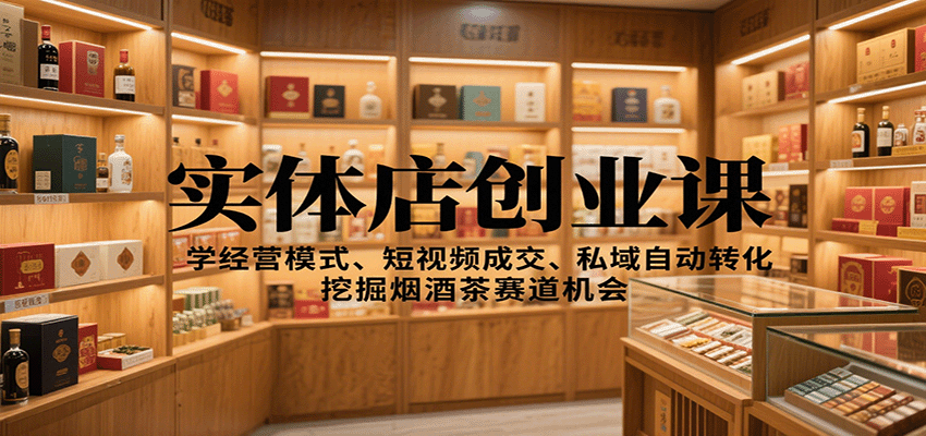 实体店创业课：学经营模式、短视频成交、私域自动转化，挖掘烟酒茶赛道机会-小艾网创