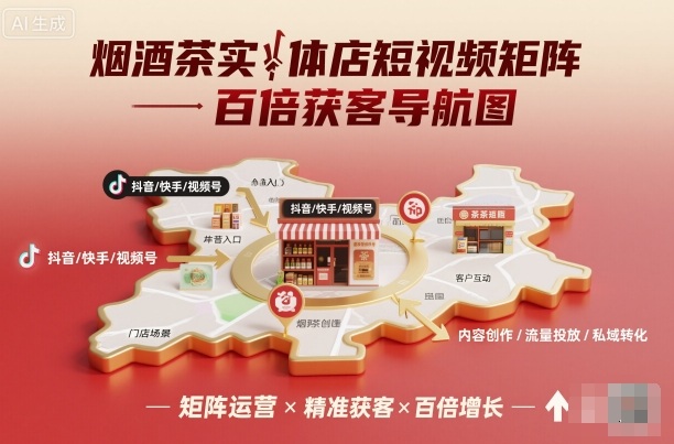 烟酒茶实体店短视频矩阵百倍获客导航图-小艾网创