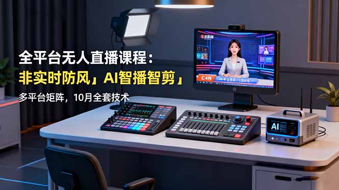 全平台无人直播课程：非实时防风＋AI智播智剪＋多平台矩阵，10月全套技术-小艾网创