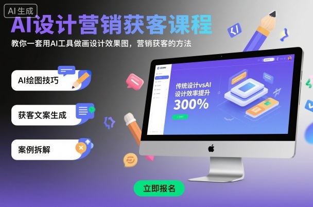 AI设计营销获客课程，教你一套用AI工具做画设计效果图，营销获客的方法-小艾网创