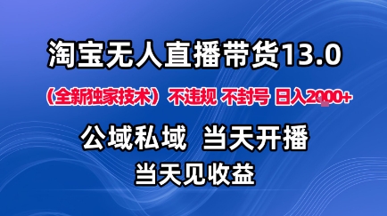 淘宝无人直播13.0，公域私域技术，不封号，不违规布局下半年旺季赛道，日入1K+(独家技术)【揭秘】-小艾网创