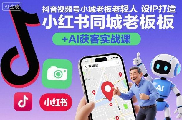 抖音视频号小红书同城老板轻人设IP打造+AI获客实战课，人设打造-算法拆解-拍摄剪辑-内容运营-AI创作-小艾网创