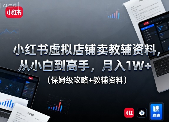 小红书虚拟店铺卖教辅资料，从小白到高手，月入1W+(保姆级攻略+教辅资料)-小艾网创