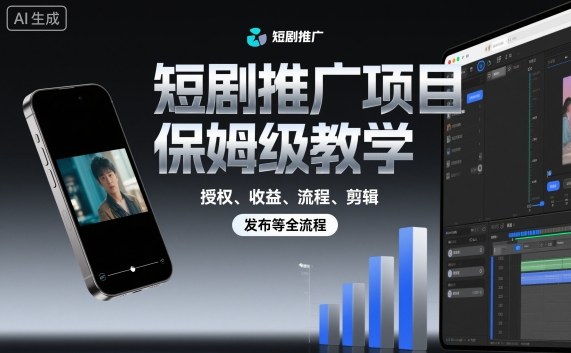 短剧推广项目保姆级教学，授权、收益、流程、剪辑，发布等全流程-小艾网创
