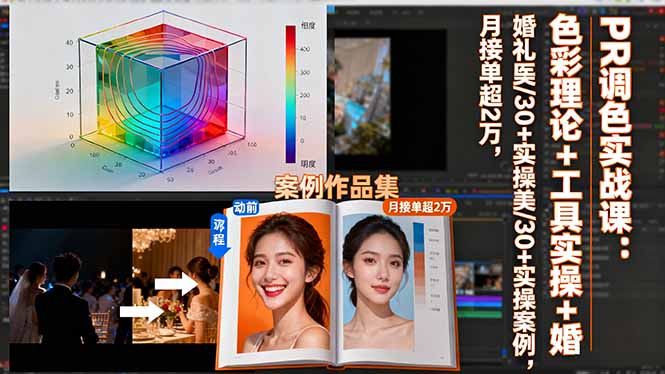 PR调色实战课：色彩理论+工具实操+婚礼医美/30+实操案例，月接单超2万-小艾网创