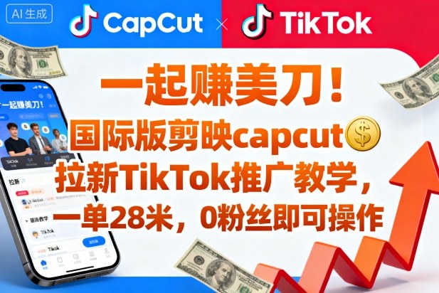 一起賺美刀！国际版剪映capcut拉新TikTok推广教学，一单28米，0粉丝即可操作(附推广入口和教学)-小艾网创